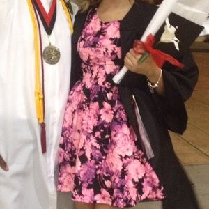 Pink/black floral dress with cutouts on the back